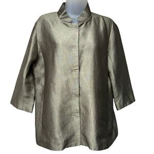 Eileen Fisher Size Medium Brown Metallic Textured Blazer 100% Silk Lined Jacket